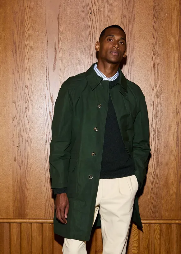 balmacaan vert sapin impermeable hast paris coton cire