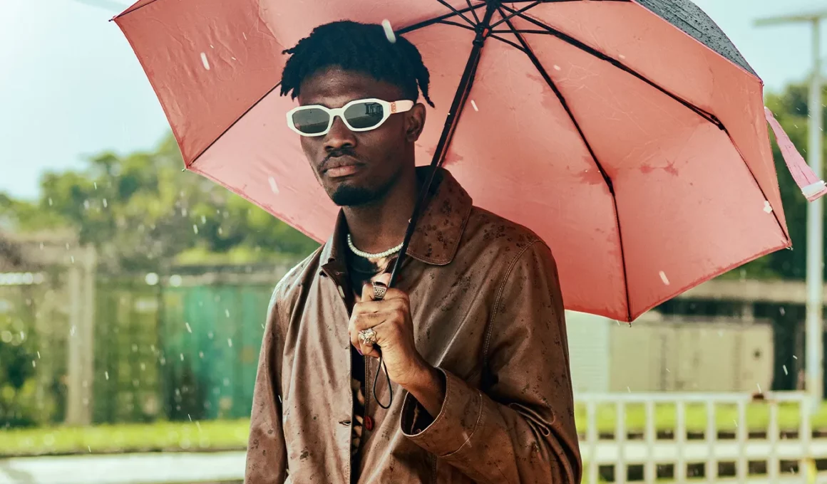 homme tendance mode parapluie vetement pluie automne veste cuir impermeable