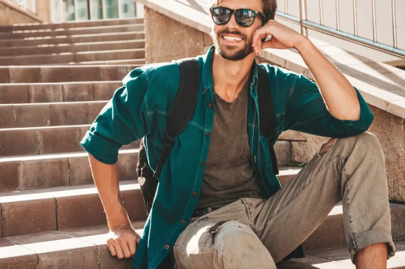 homme tendance modes urchemise jean lunette soleil look rentree