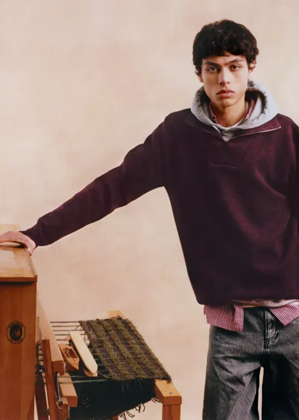pull camionneur bordeaux layering chemise rose sweat hoodie gris marque nitto knit wear