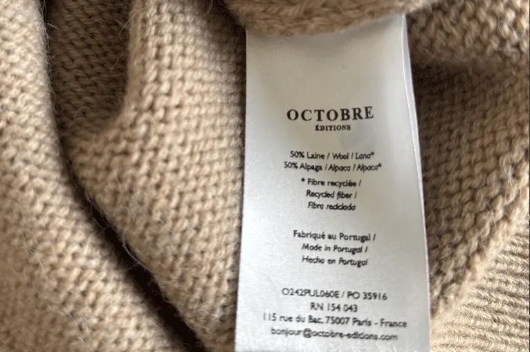exemple etiquette pull laine recycle alpaga marque octobre editions