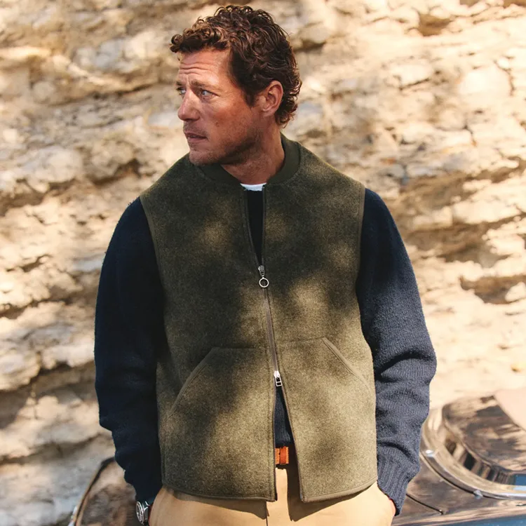 gilet sans manches homme laine Asphalte kaki